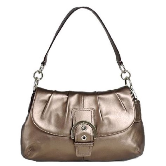 New w/Tags Coach Gold BRONZE LEATHER FLAP F17217 BELOW $348 Retail-SOLD OUT-RARE - Picture 1 of 7